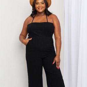 White Birch Full Size Halter Neck Wide Leg Jumpsuit with Pockets